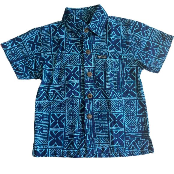 Tanoa Samoa Button Down Aloha Shirt Boys Size 6 Blue - Picture 1 of 3